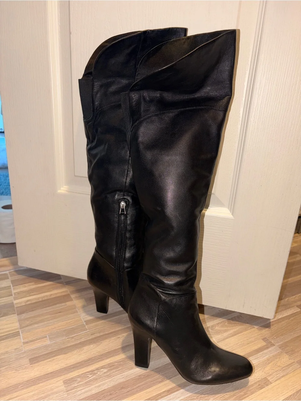GUESS Black Over-the-Knee Fold-Over Boots with Side Zip